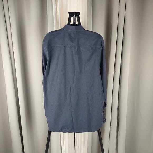 Calvin Klein Men's Non-Iron Grayish to Blue Striped Cotton Blend Dress Shirt XL - Picture 3 of 10